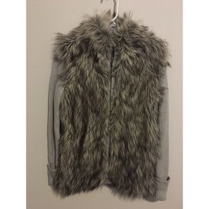 Knit Sweater with Attached Fur Vest